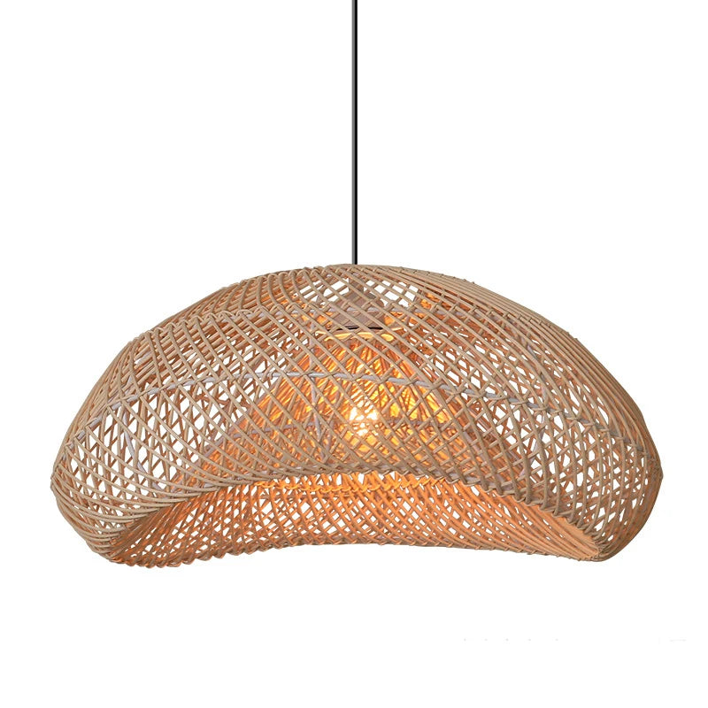Vintage Wabi-Sabi Rattan Pendant Light – Handwoven Boho Lamp