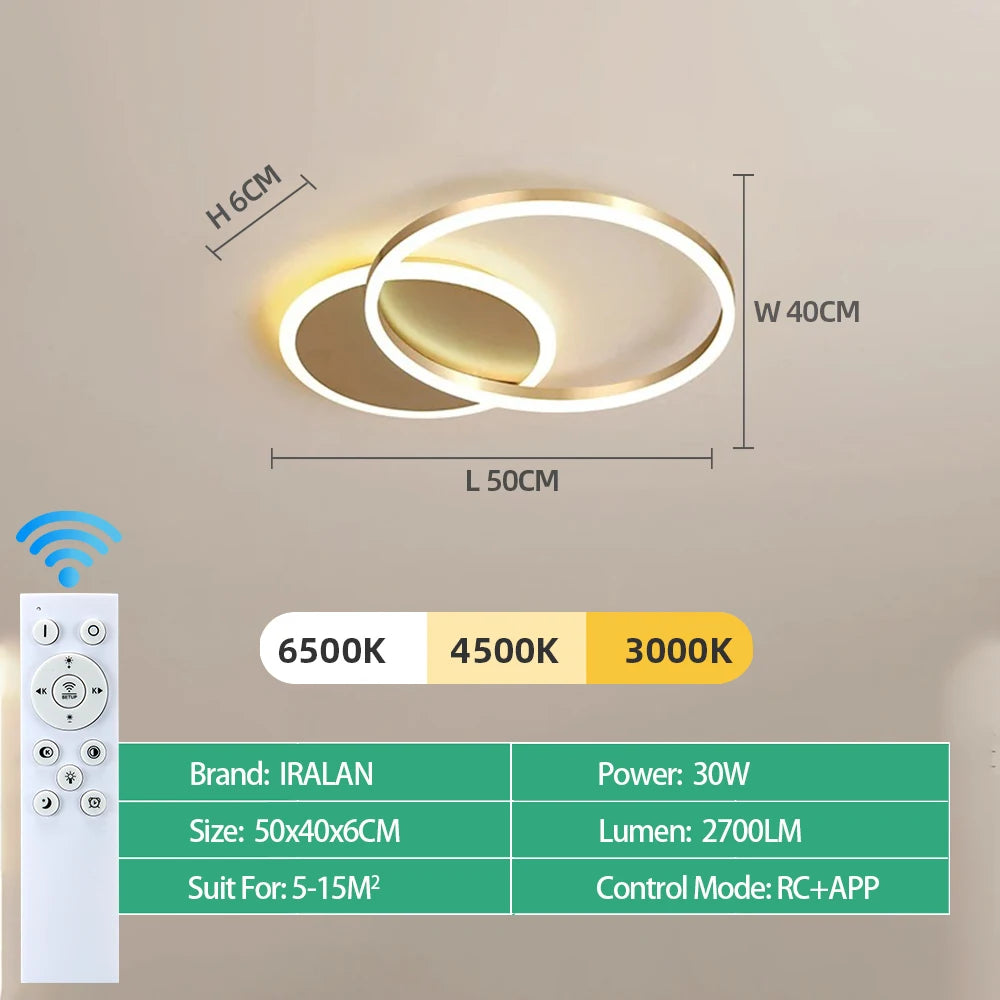 Modern Round Design Living Room Bedroom LED Ceiling Light Golden Ring Light Lighting Decorative Lighting Indoor Chandelier