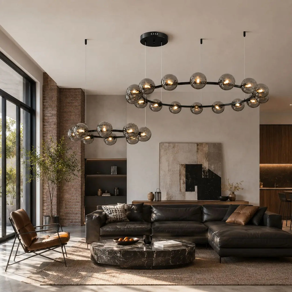 Nordic Modern Iron Art Sphereical Pendant Light Glass Lampshade Led Bedroom Living Dining Room Atmosphere Decorative Chandeliers