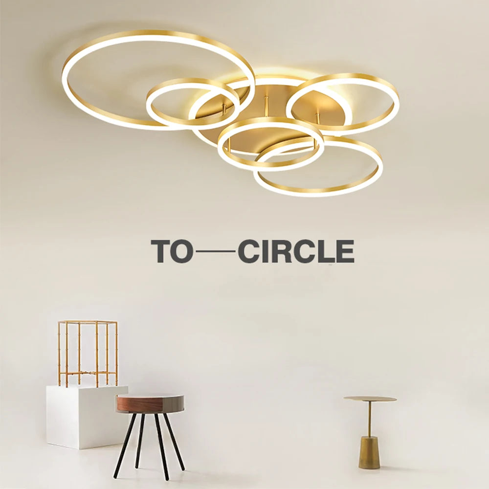 Modern Round Design Living Room Bedroom LED Ceiling Light Golden Ring Light Lighting Decorative Lighting Indoor Chandelier