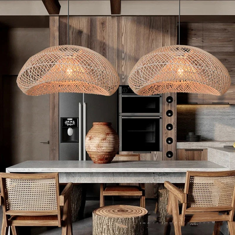 Vintage Wabi-Sabi Rattan Pendant Light – Handwoven Boho Lamp