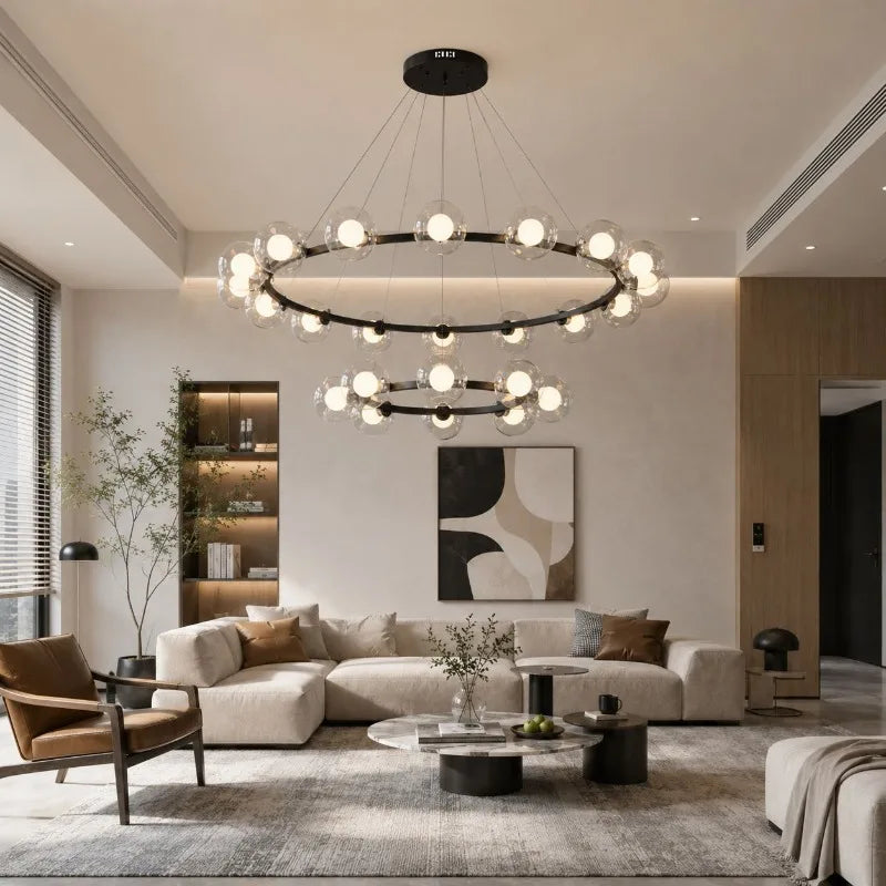 Nordic Modern Iron Art Sphereical Pendant Light Glass Lampshade Led Bedroom Living Dining Room Atmosphere Decorative Chandeliers