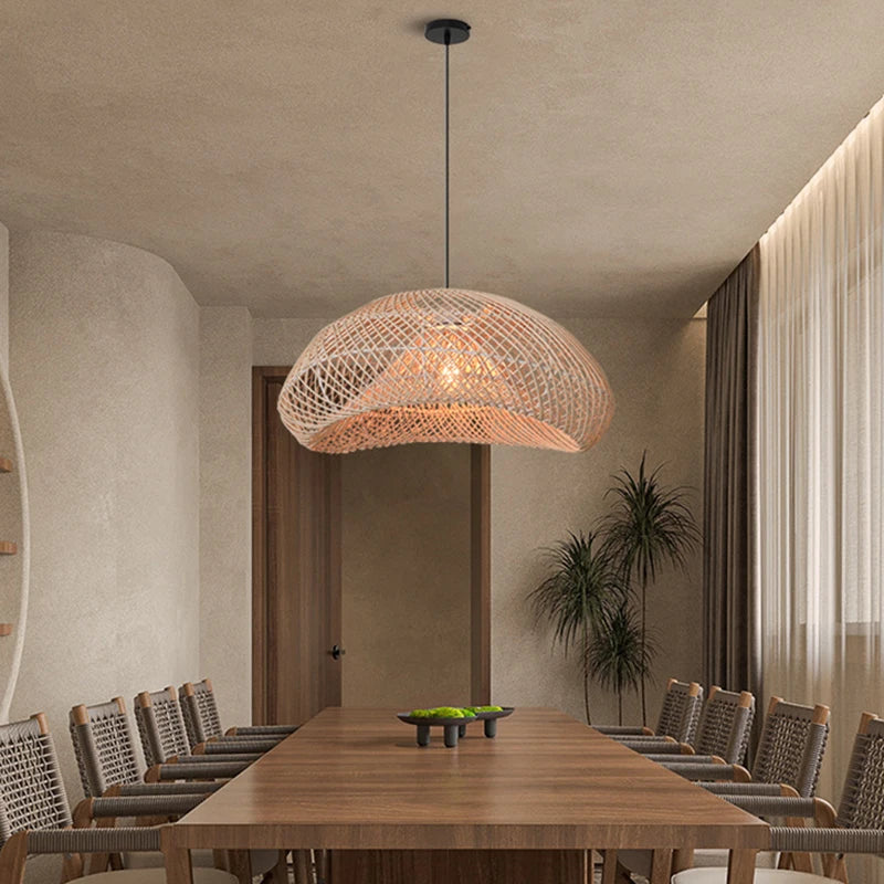 Vintage Wabi-Sabi Rattan Pendant Light – Handwoven Boho Lamp