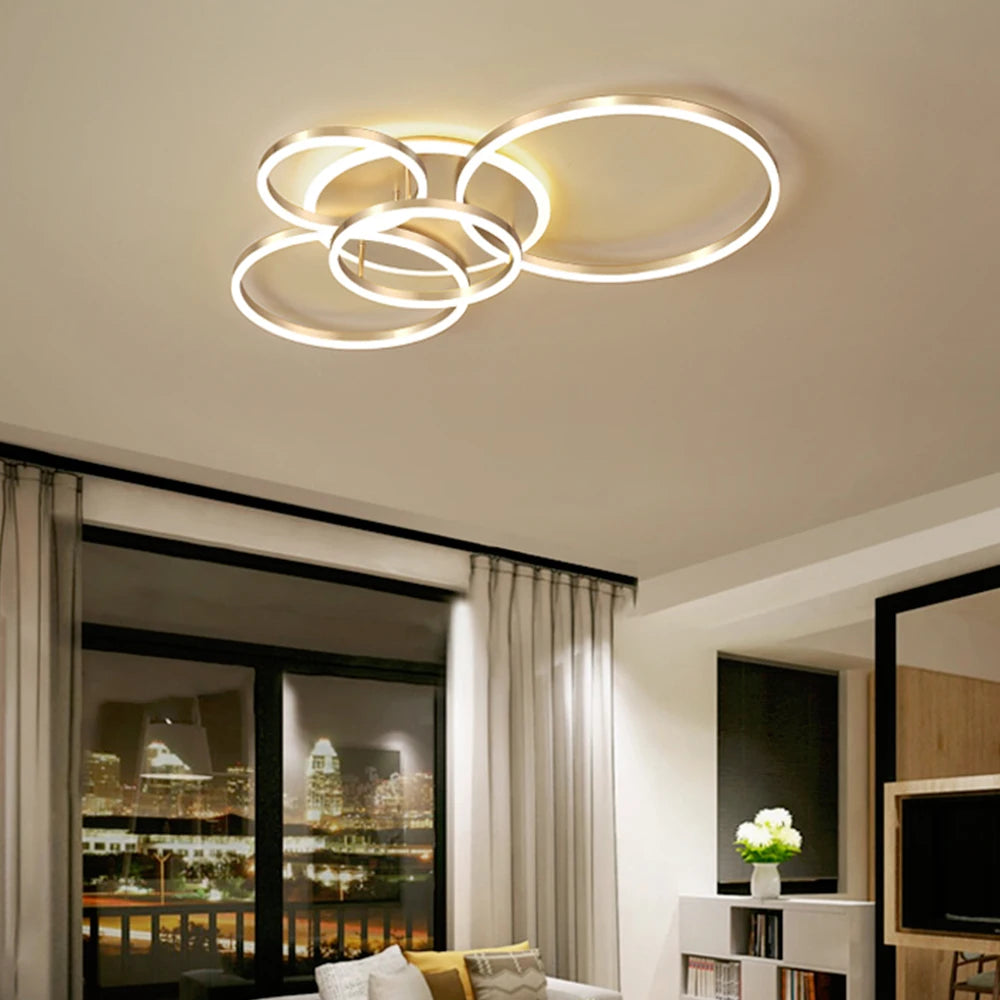 Modern Round Design Living Room Bedroom LED Ceiling Light Golden Ring Light Lighting Decorative Lighting Indoor Chandelier