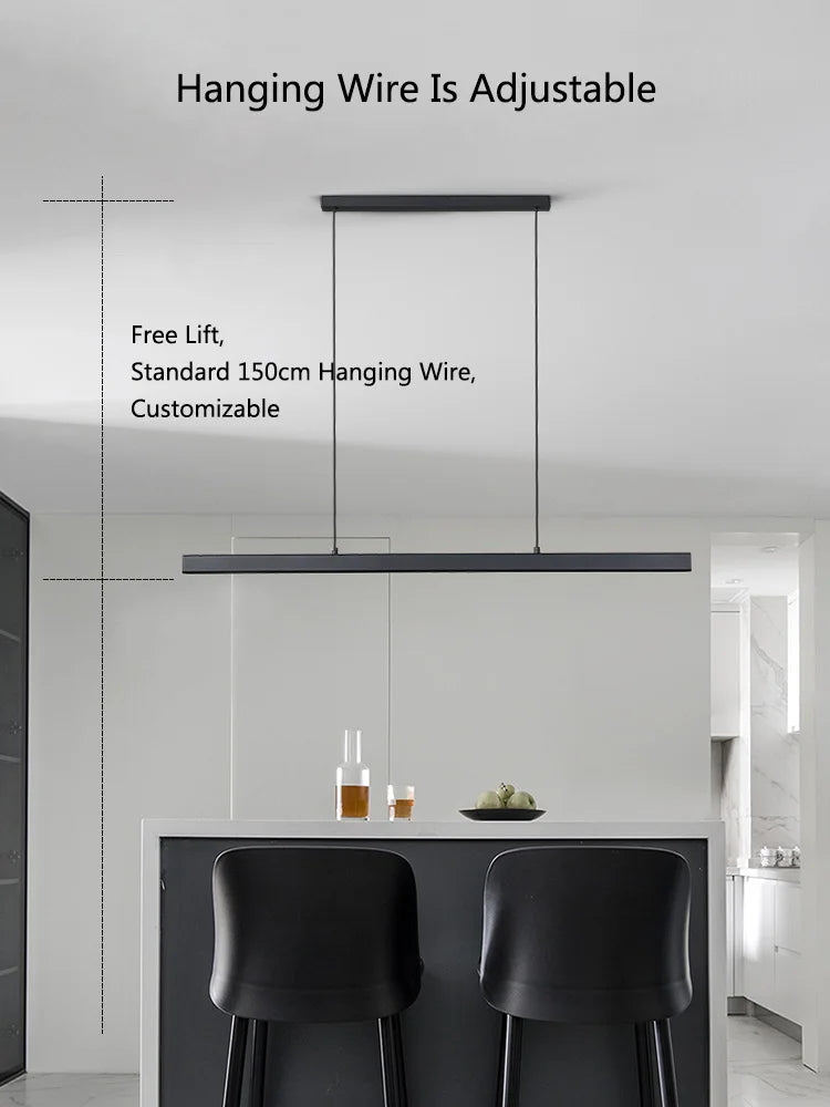 Modern minimalist LED straight strip pendant light, dining table, bar counter, office desk hanging pendant light, home lighting