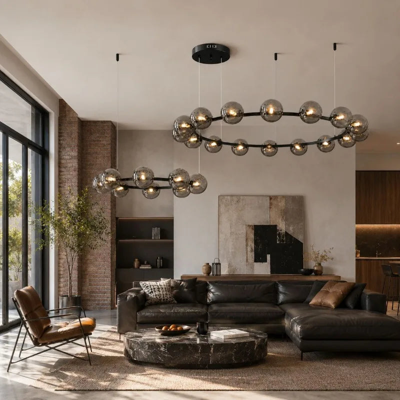 Nordic Modern Iron Art Sphereical Pendant Light Glass Lampshade Led Bedroom Living Dining Room Atmosphere Decorative Chandeliers