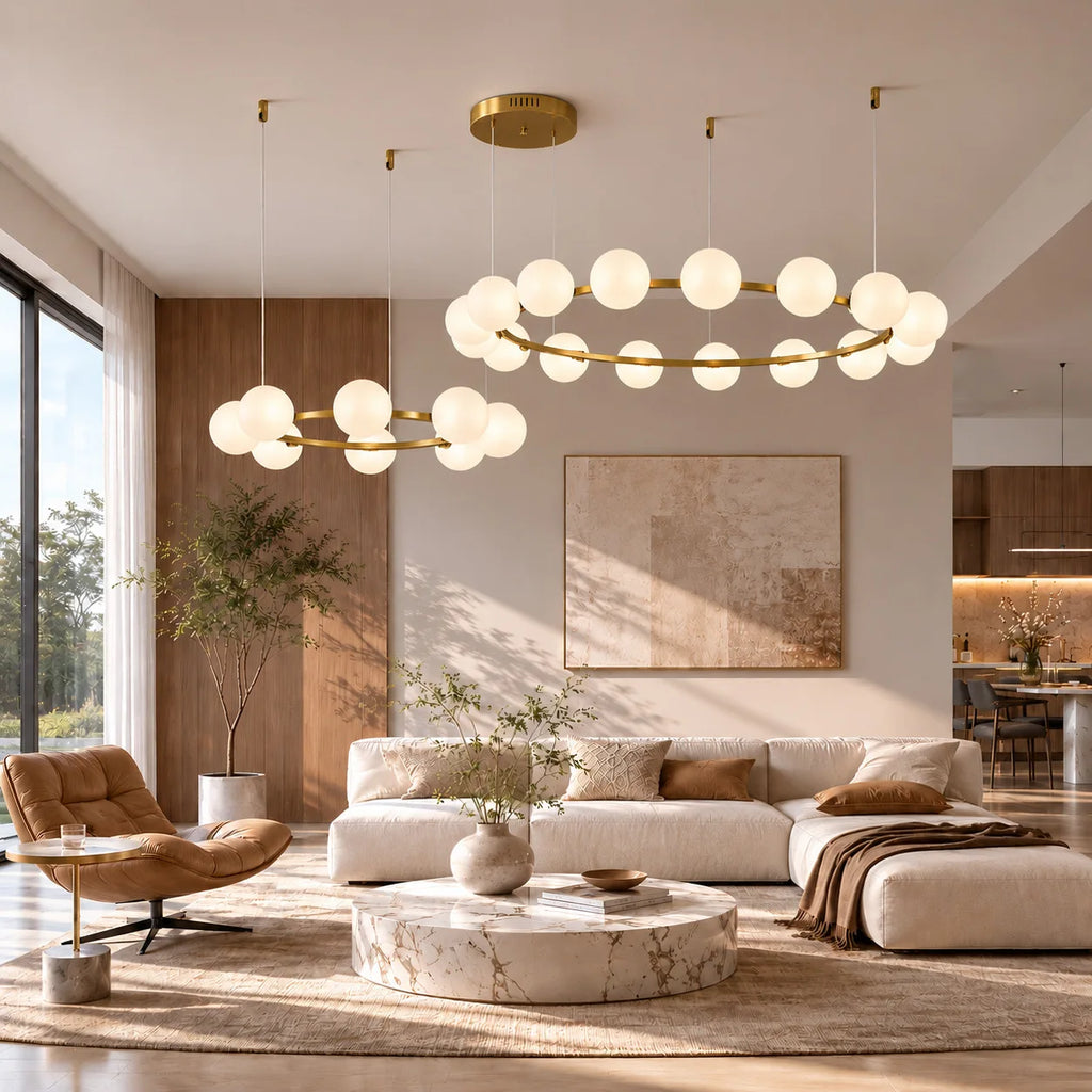 Nordic Modern Iron Art Sphereical Pendant Light Glass Lampshade Led Bedroom Living Dining Room Atmosphere Decorative Chandeliers