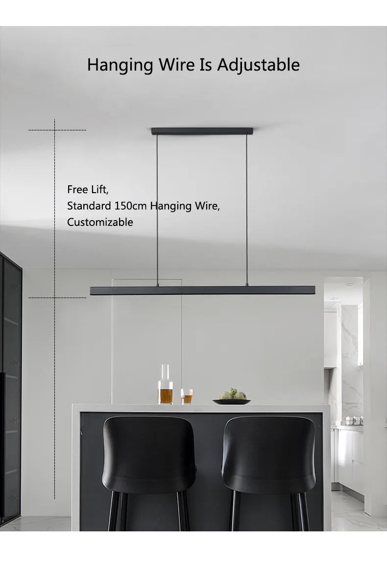 Modern minimalist LED straight strip pendant light, dining table, bar counter, office desk hanging pendant light, home lighting
