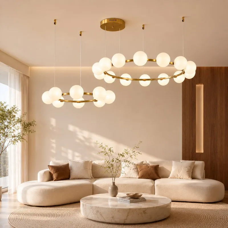 Nordic Modern Iron Art Sphereical Pendant Light Glass Lampshade Led Bedroom Living Dining Room Atmosphere Decorative Chandeliers