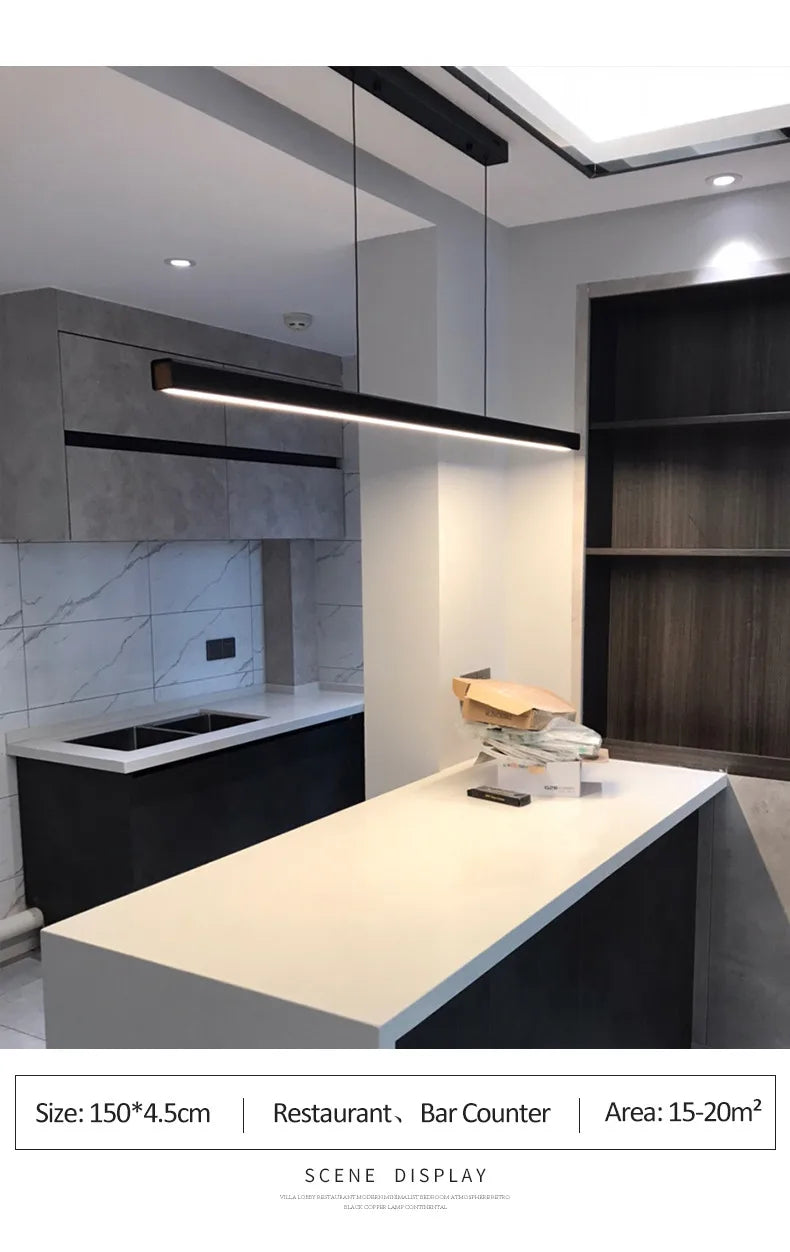 Modern minimalist LED straight strip pendant light, dining table, bar counter, office desk hanging pendant light, home lighting