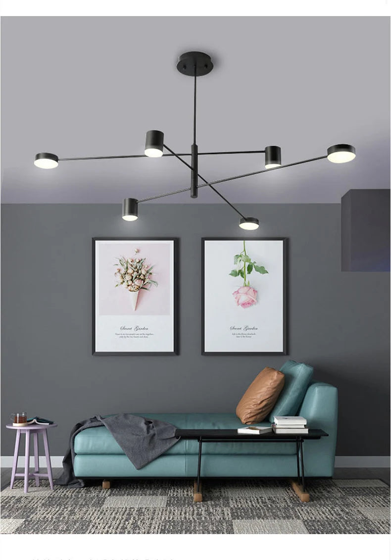 Living Room Chandelier Simple Black Nordic Lighting Creative Personality Net Red Light Restaurant Wrought Iron Lighting
