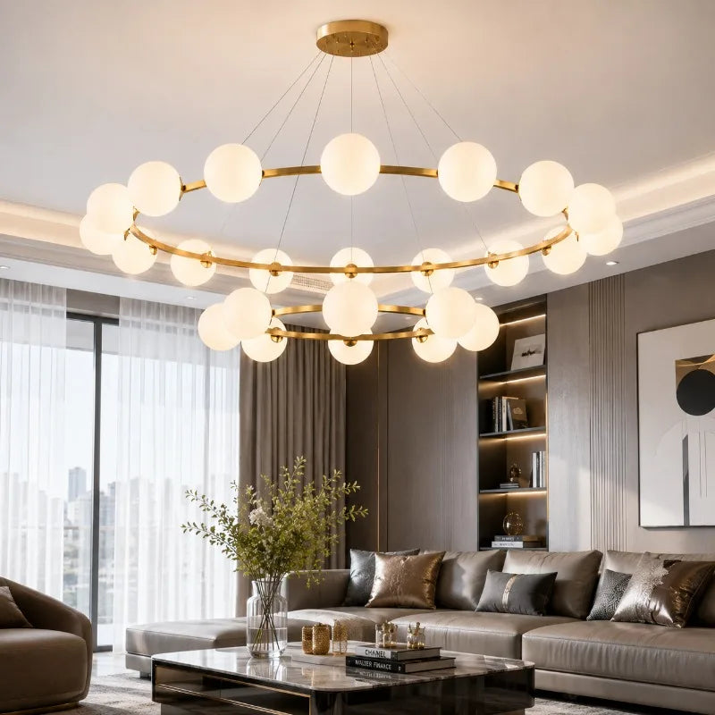Nordic Modern Iron Art Sphereical Pendant Light Glass Lampshade Led Bedroom Living Dining Room Atmosphere Decorative Chandeliers