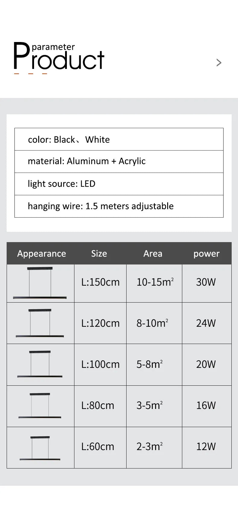 Modern minimalist LED straight strip pendant light, dining table, bar counter, office desk hanging pendant light, home lighting