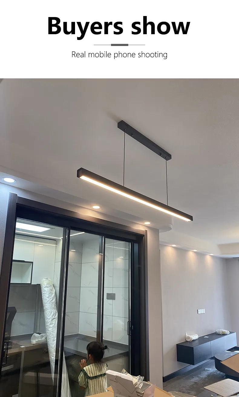 Modern minimalist LED straight strip pendant light, dining table, bar counter, office desk hanging pendant light, home lighting
