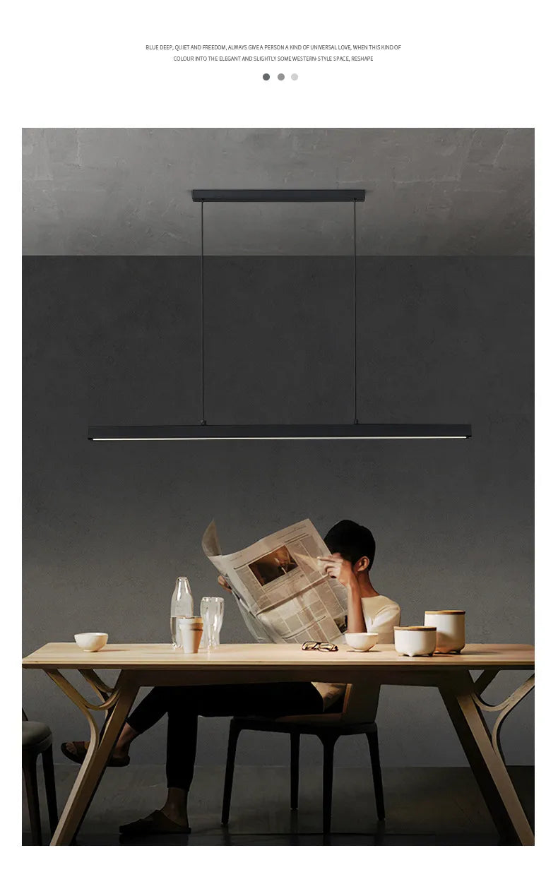 Modern minimalist LED straight strip pendant light, dining table, bar counter, office desk hanging pendant light, home lighting