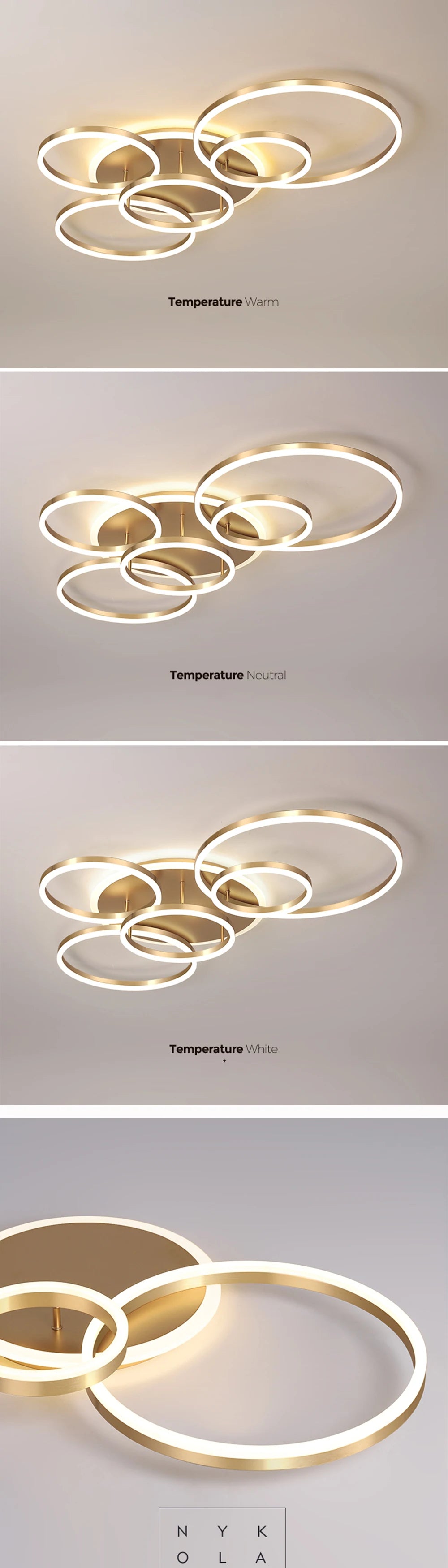 Modern Round Design Living Room Bedroom LED Ceiling Light Golden Ring Light Lighting Decorative Lighting Indoor Chandelier