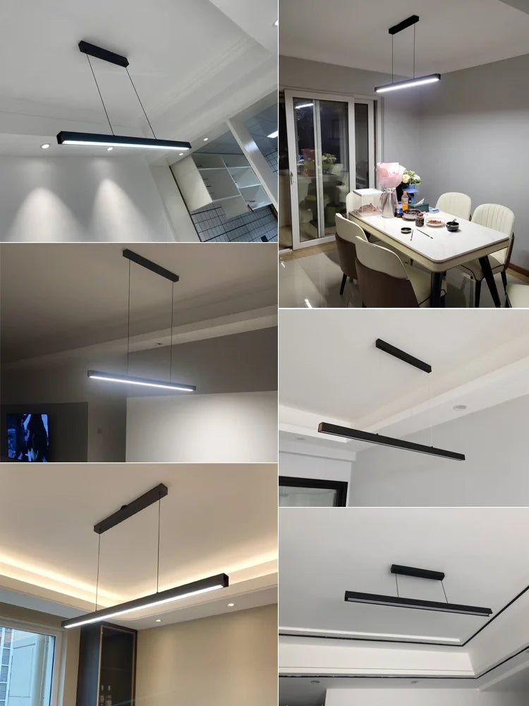 Modern minimalist LED straight strip pendant light, dining table, bar counter, office desk hanging pendant light, home lighting