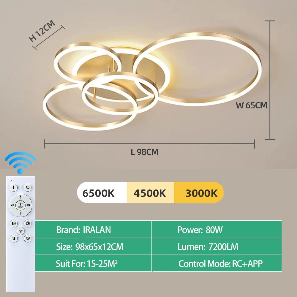 Modern Round Design Living Room Bedroom LED Ceiling Light Golden Ring Light Lighting Decorative Lighting Indoor Chandelier