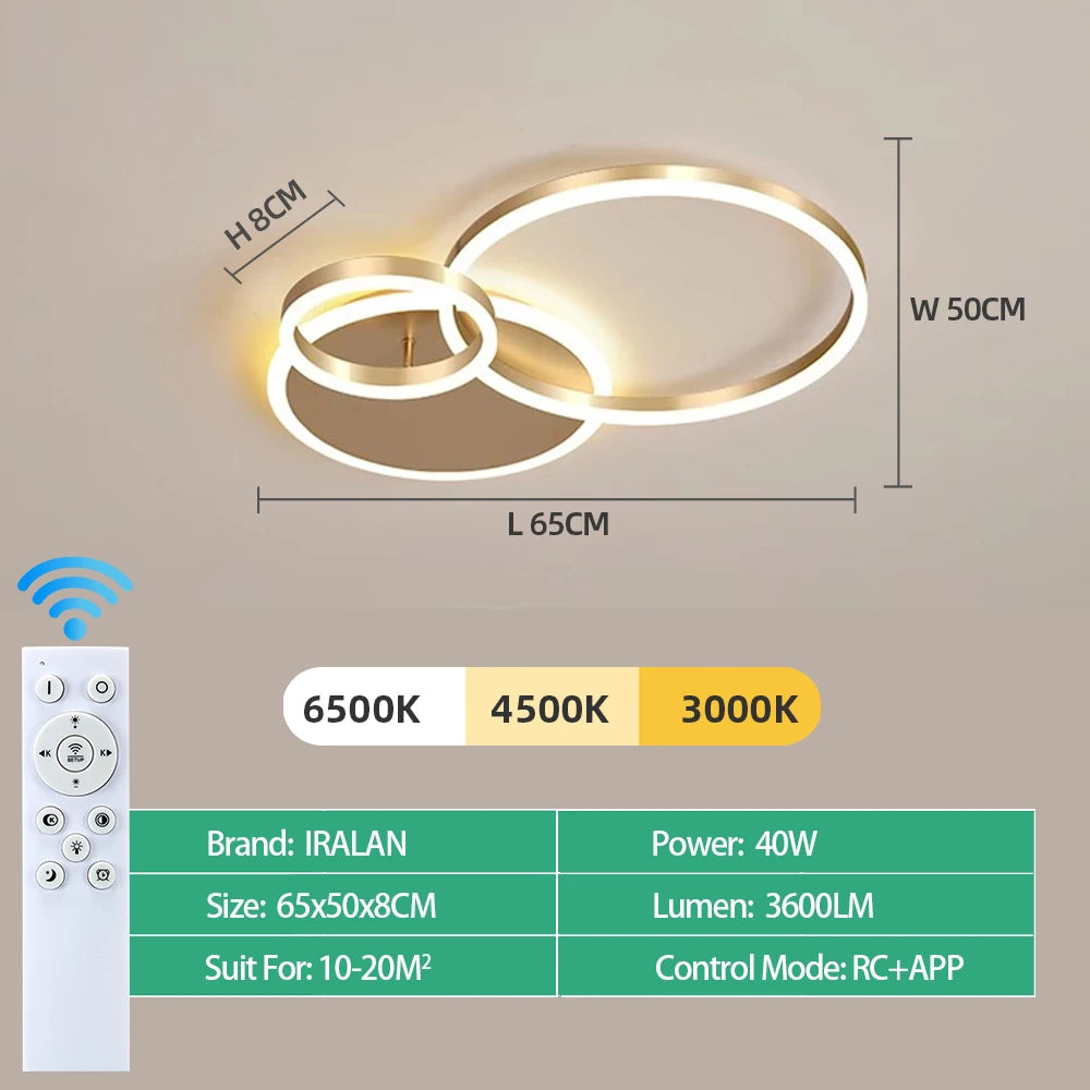 Modern Round Design Living Room Bedroom LED Ceiling Light Golden Ring Light Lighting Decorative Lighting Indoor Chandelier